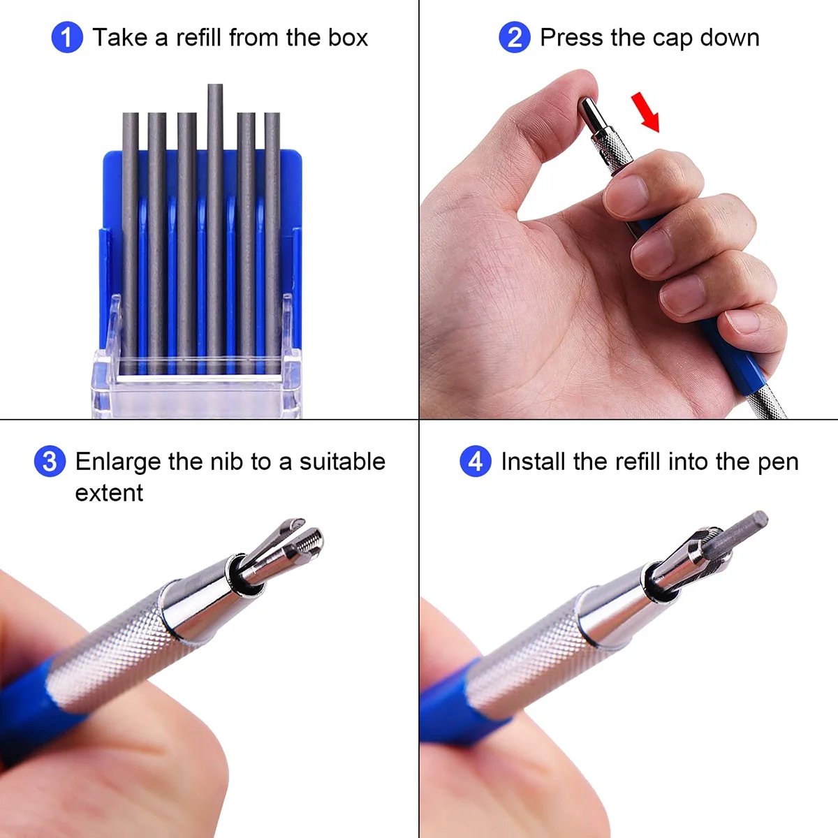 ABFKW Silver Streak Welders Pencil with 12 Pcs Round Silver Refills, Metal Marker Pen Metal Carbide Scriber Mechanical Pencils