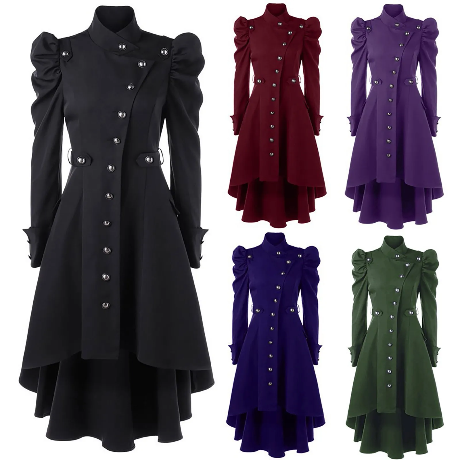 Abrigo gótico de estilo británico para mujer, vestido Medieval Steampunk de Color sólido con cuello levantado Irregular, prendas de vestir femeninas de Halloween 2024