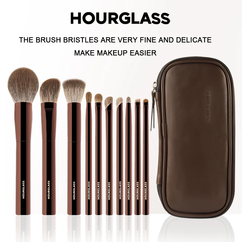 Hourglass Makeup Brush Set 10 Soft and Convenient Eyeshadow, Concealer, Stucco, Grooming Face Makeup Brushes