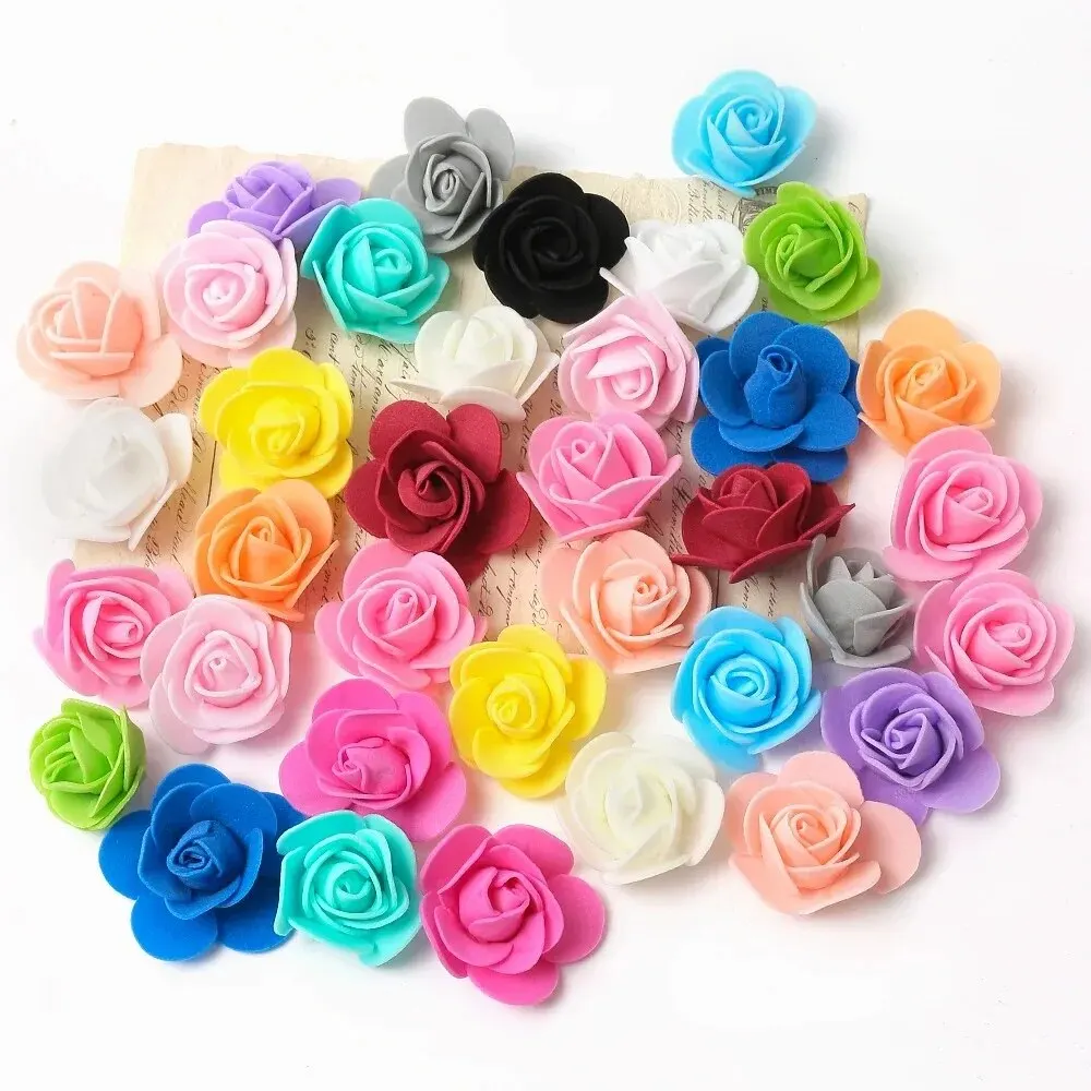 50/100Pcs Rose Artificial Flowers 3.5cm PE Foam Fake Flowers Teddy Bear Home Decor Wedding Decoration DIY Gifts Box Accessories