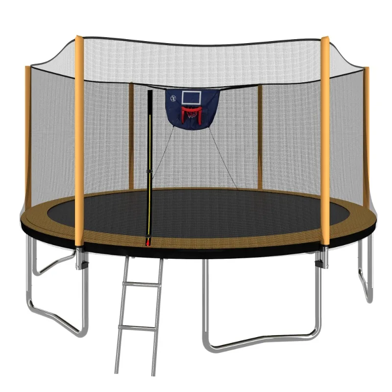 

Round Trampoline with Safety Net Enclosure Ladder and Basketball Hoop Outdoor Indoor Kids Adult Fitness Jumping Toy
