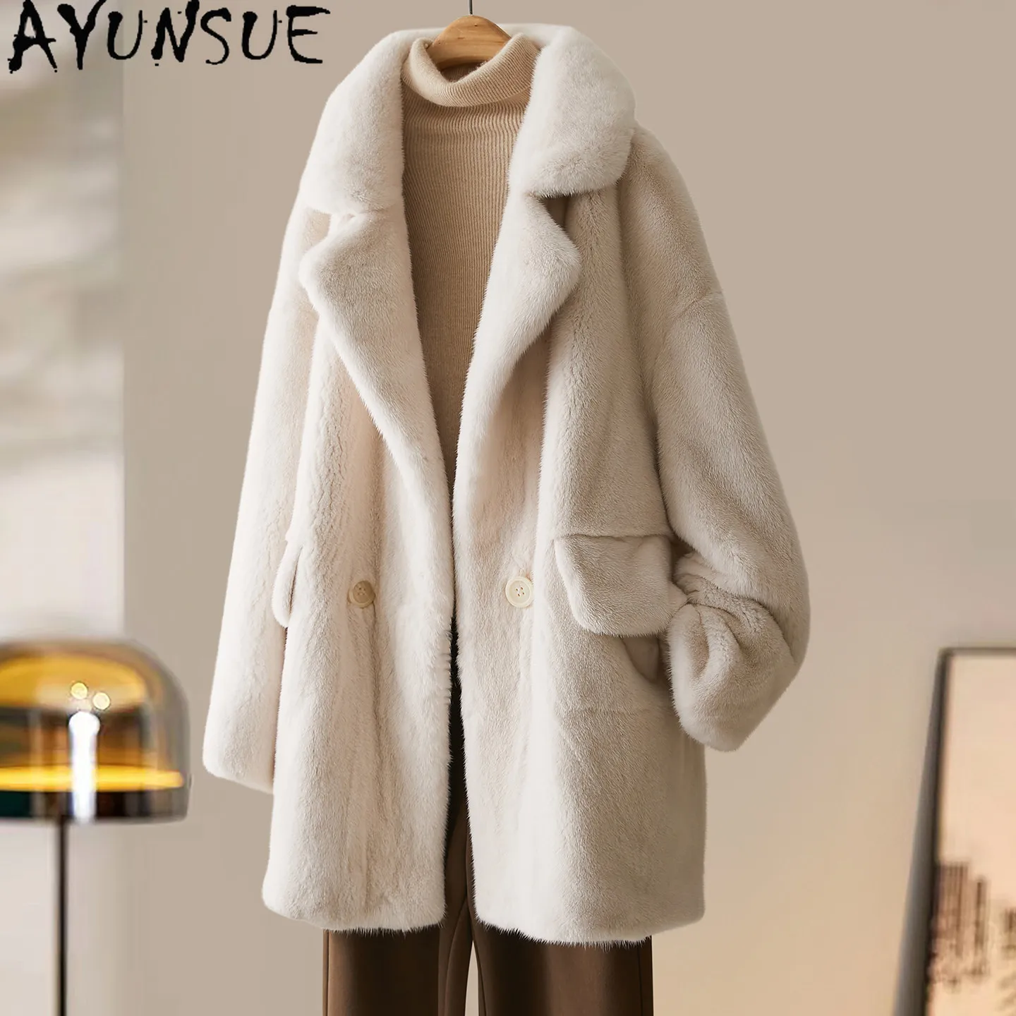 

AYUSNUE Luxury Natural Mink Fur Coat Women Winter Clothes Real Fur Womens Coat Mid-length New in Coats Whole Mink Шуба Женская