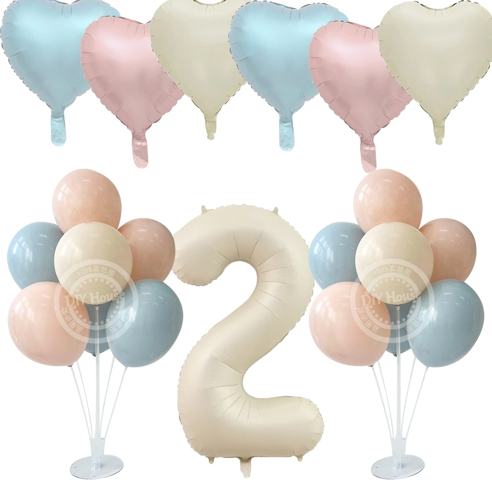 40inch Creamy Number Balloon with Vintage Pink Blue Balloons for Adult Kids Happy Birthday Party Decoration DIY Wedding Supply