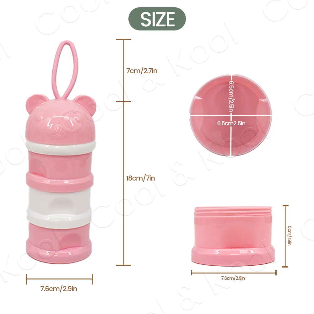 3-Layer Portable Formula Dispenser, Bear Design with Spill-Proof Sections for Accurate On-the-Go Feeding