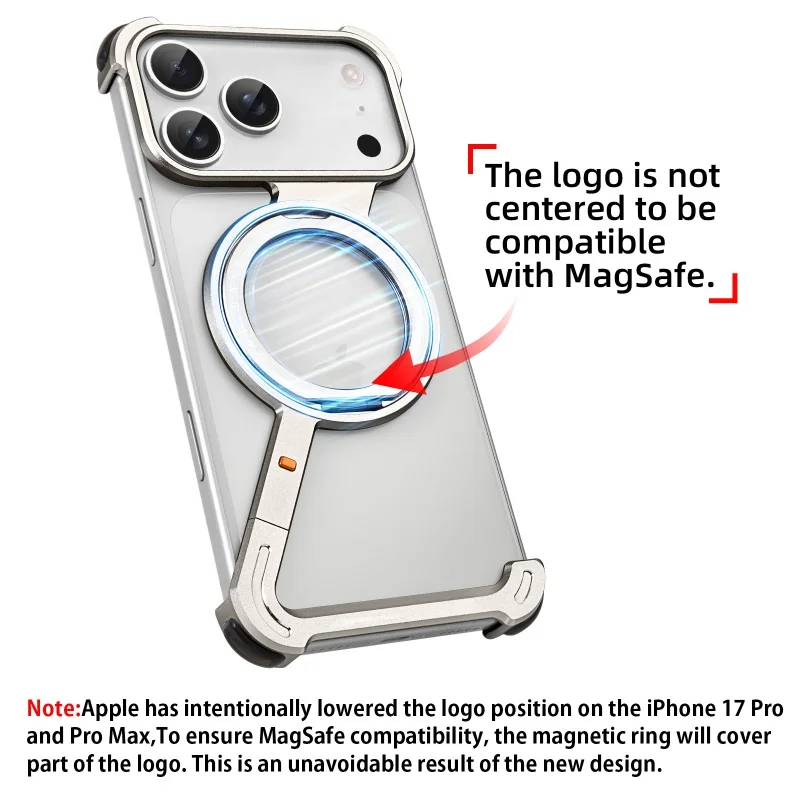 ZEKA Aluminum Metal Magnetic Case for iPhone 18 17 Pro Max Air Frameless Shockproof Airbag Corners 360° Rotating Stand Cover