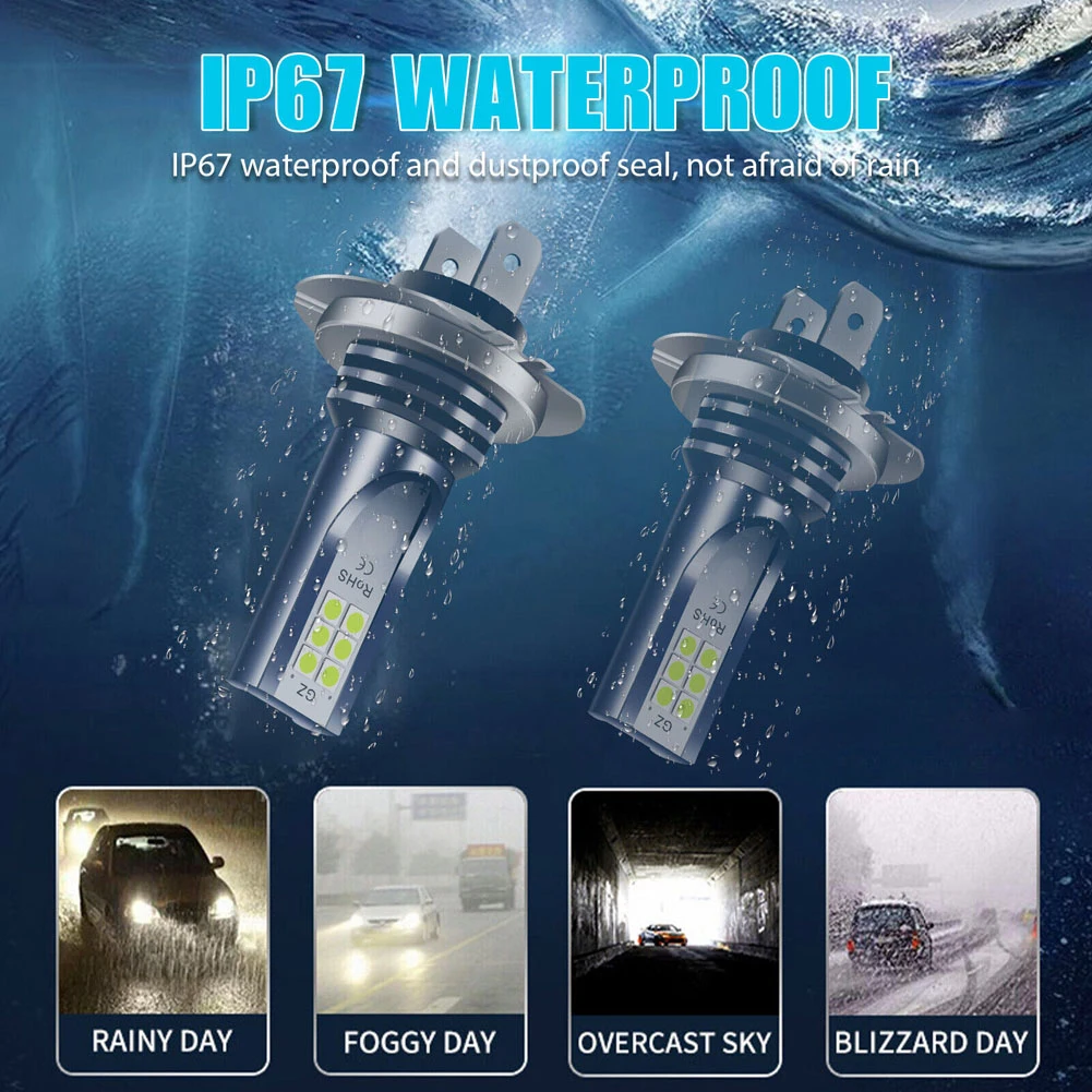 H7 LED Headlight Bulb 12V 24V Car Fog Light Bulb IP67 Waterproof LED Head Lamp Super Bright White 1000LM for Vehicle Accessories