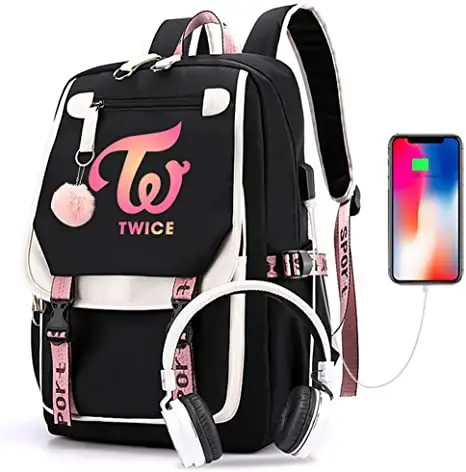 Korea Twice Fans Than Love Heart USB Port Backpack Nylon School Book Student Travel Bags Laptop Casual Large Messenger Bag