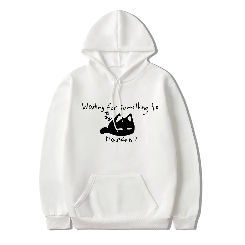 Manga Waiting for Something To Happen Omori Cat Print Hoodie Funny Cats Lover Sweatshirts Harajuku Anime Graphic Hoodies Unisex