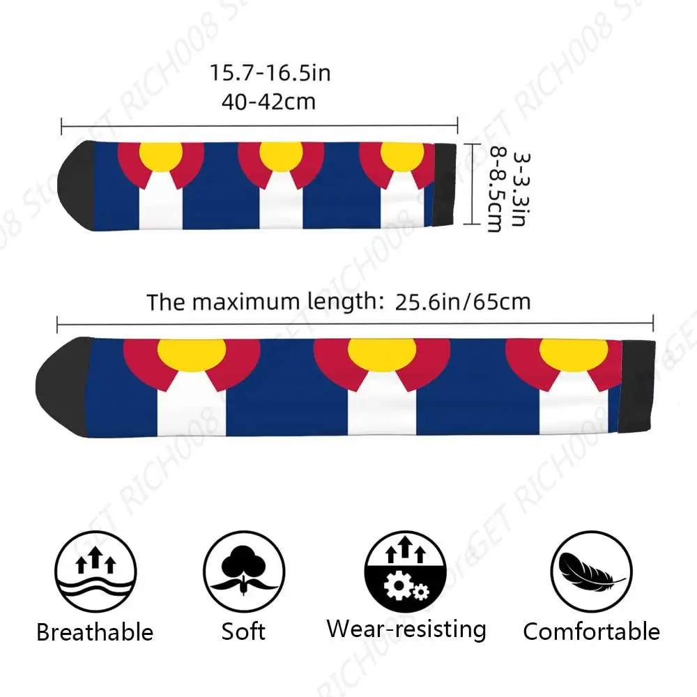 الولايات المتحدة الأمريكية كولورادو الدولة العلم مضحك الجوارب أزرق أبيض أحمر أصفر اللون المشارب تصميم الفن الحديث بارد عارضة طاقم الجوارب اللون تصميم