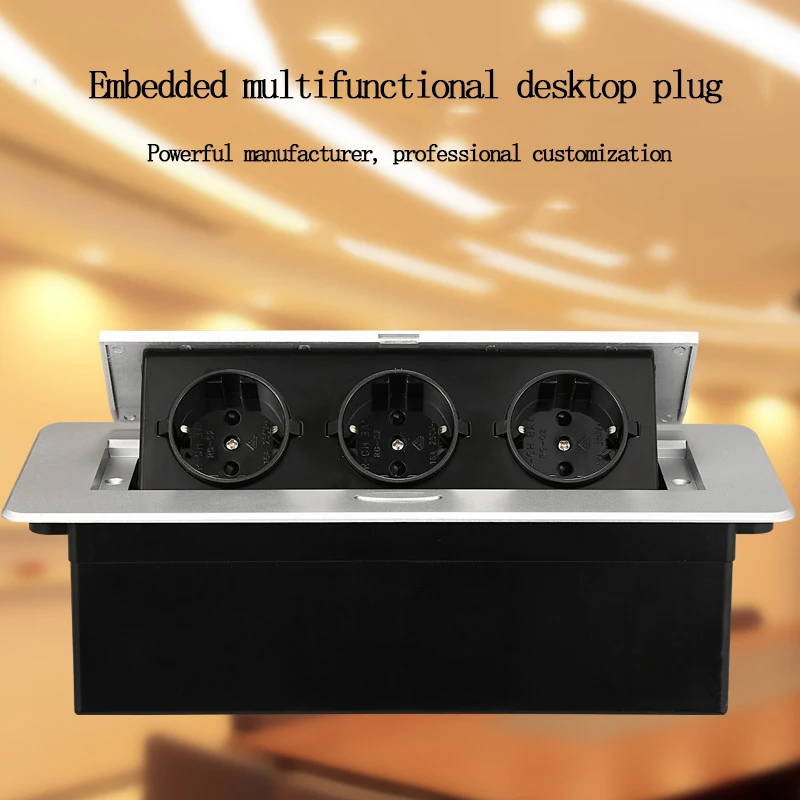 

ADEA All Aluminum Eu Fr German Standard Desktop Socket Embedded Up Socket Hidden Conference Power Supply Silver Desktop Socket