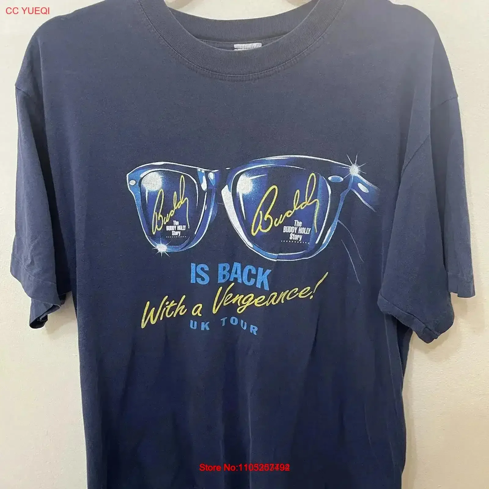 Buddy Holly Back With A Vengeance UK Tour 1990s Vintage T shirt Size XL Washed Soft Versatile Casual Slightly Stretched Unisex