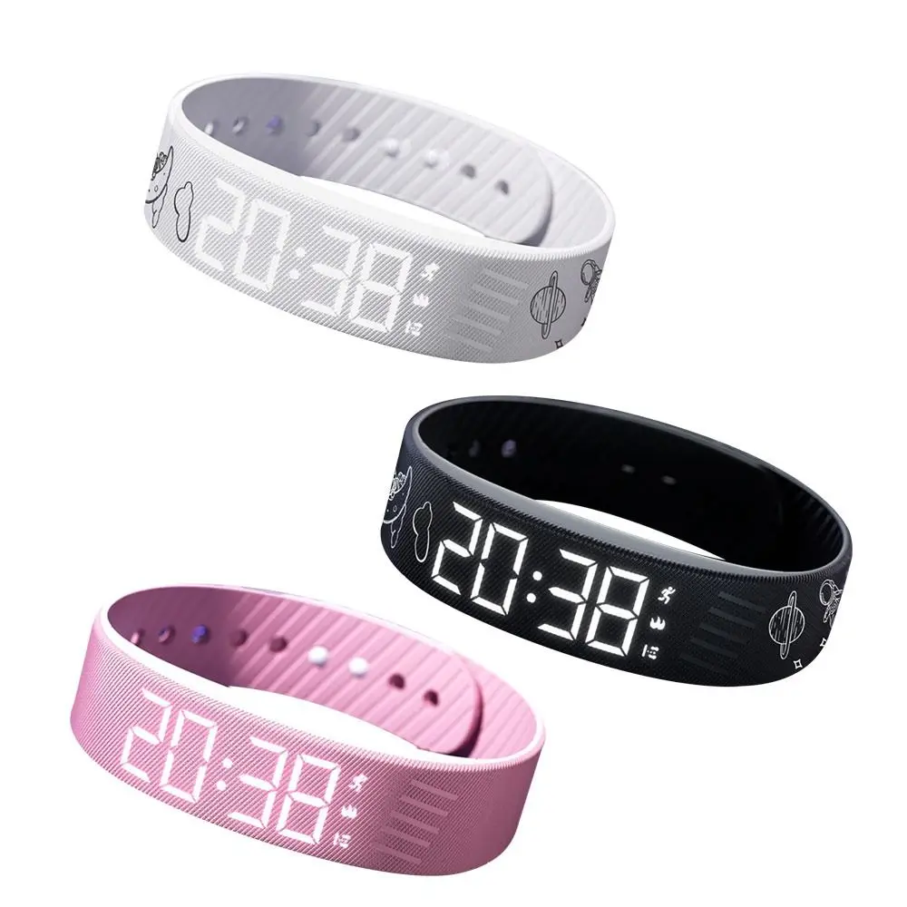 LED Digital Alarm Clock Watch Waterproof Snooze-proof Alarm Bracelet with Running Pedometer Adjustable Vibrating Alarm