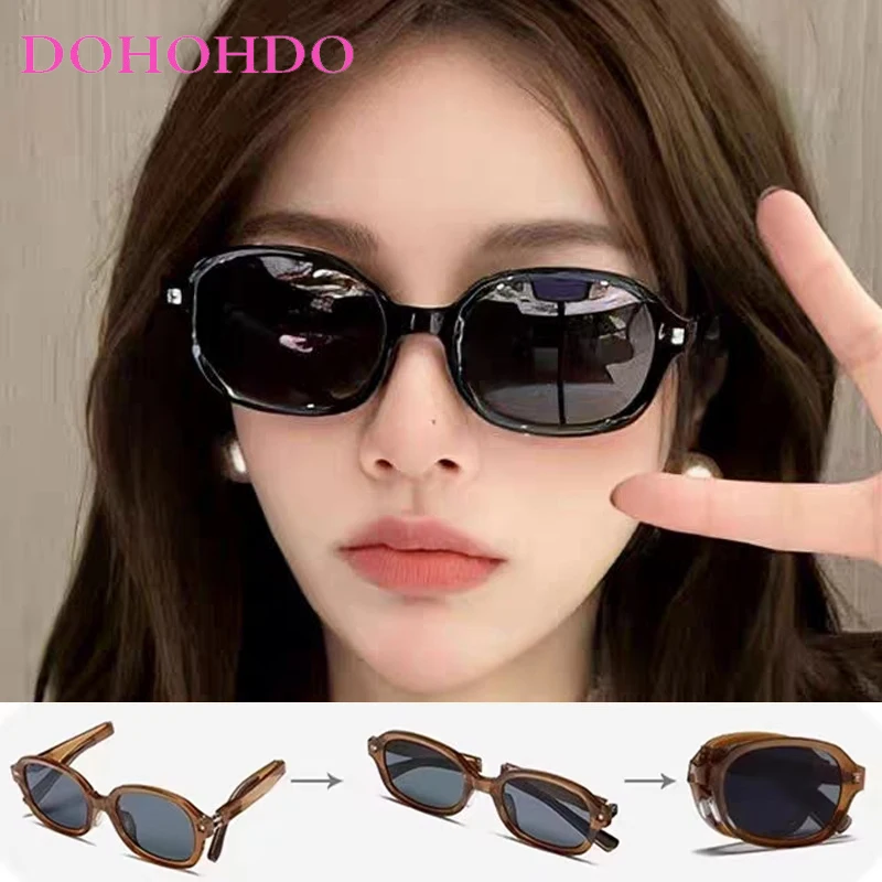 

New Trendy Retro Oval Folding Women Sunglasses Luxury Designer Men Sunglass Outdoor Travel Driving Eyewear Female Lentes UV400