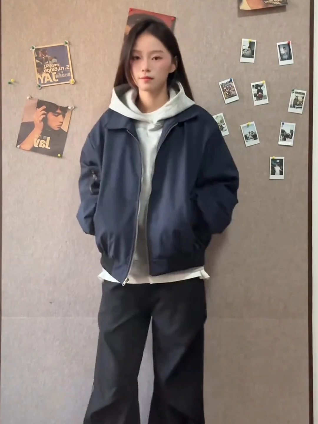 Manteau Ma Pilot Jaet Cleanfit pour femme, coupe ample, style baseball, automne-hiver, bleu, vêtement d'extérieur avec fermeture éclair