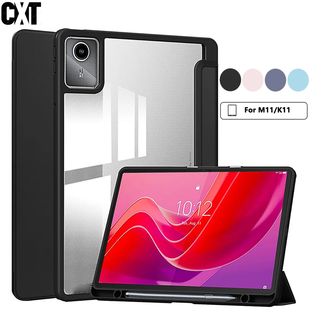 

Flip Tablet Cover For Lenovo Tab M11/K11 2024 11'' Xiaoxin Pad 2024 TB330FU Acylic Back Case With Pencil Holder Auto Wake/Sleep