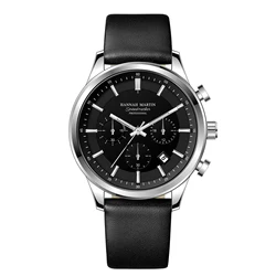 Hannah Martin Brand Men Watch Multifunctional Timing Dial Casual Sports Leather Original Quartz Movement Business Watch for Men