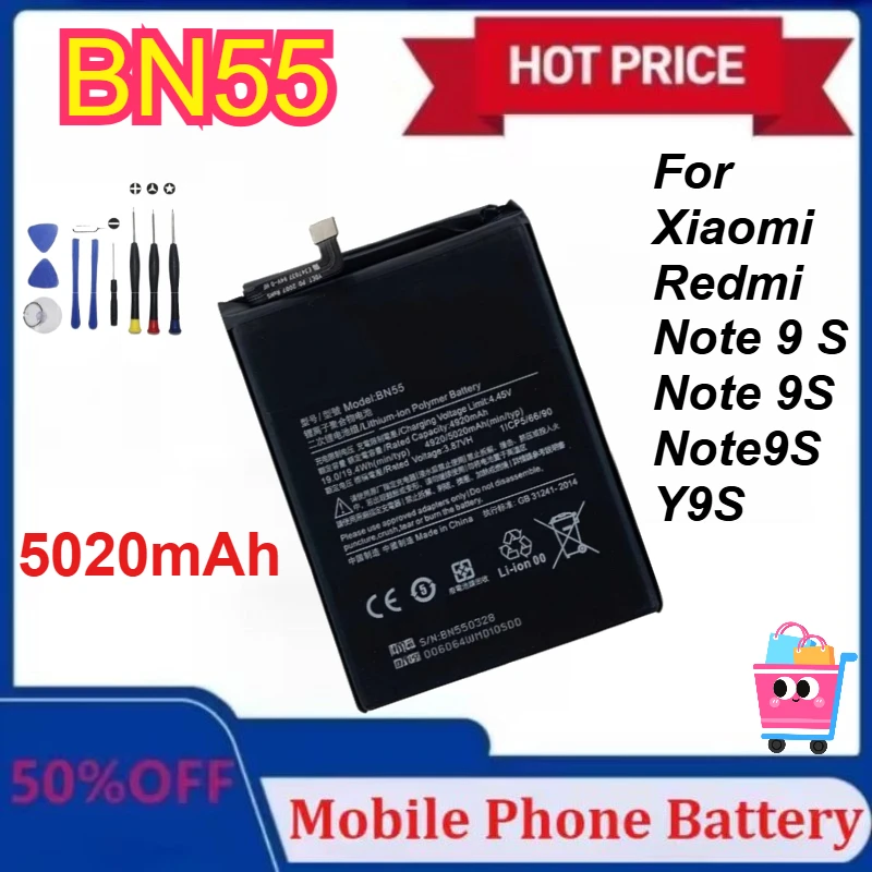 

BN55 5020mAh Mobile Phone Battery for Xiaomi Redmi Note 9 S Note 9S Note9S Y9S Phone Replacement Batteries with Tools
