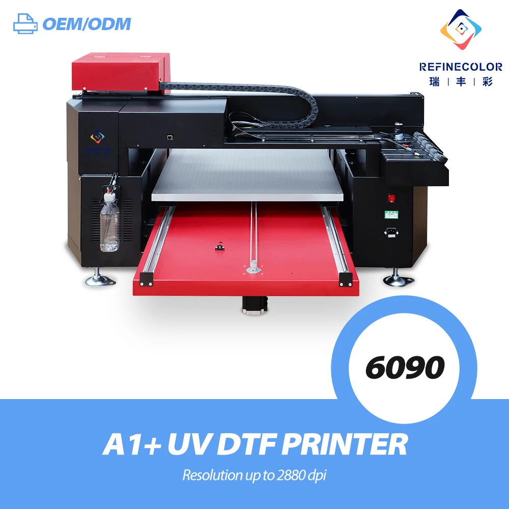 Refinecolor GY6090 A1 UV Printer Paired with Epson 3pc Epson F1080 nozzle 3D Embossed Glossy Effect phone case Wood box leather