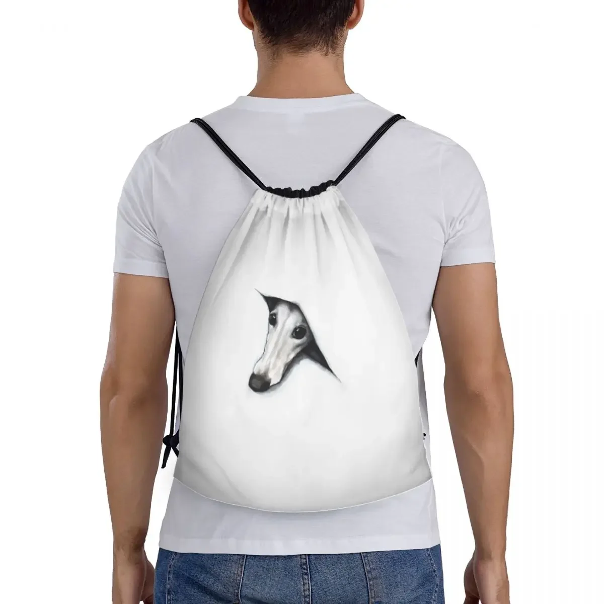 Mochila personalizada Whippet Peeping Whippet con cordón, bolsa de gimnasio deportiva para mujeres, hombres, galgo, Lurcher, mochila de entrenamiento para perros