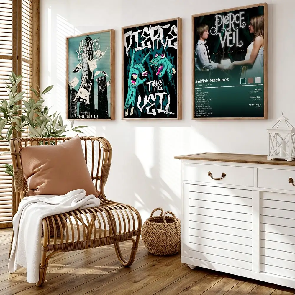 Rock Band P-Pierce The Veil Poster Wall Stickers HD Painting Self Adhesive Art Decals for Bedroom Living Room Home Decor