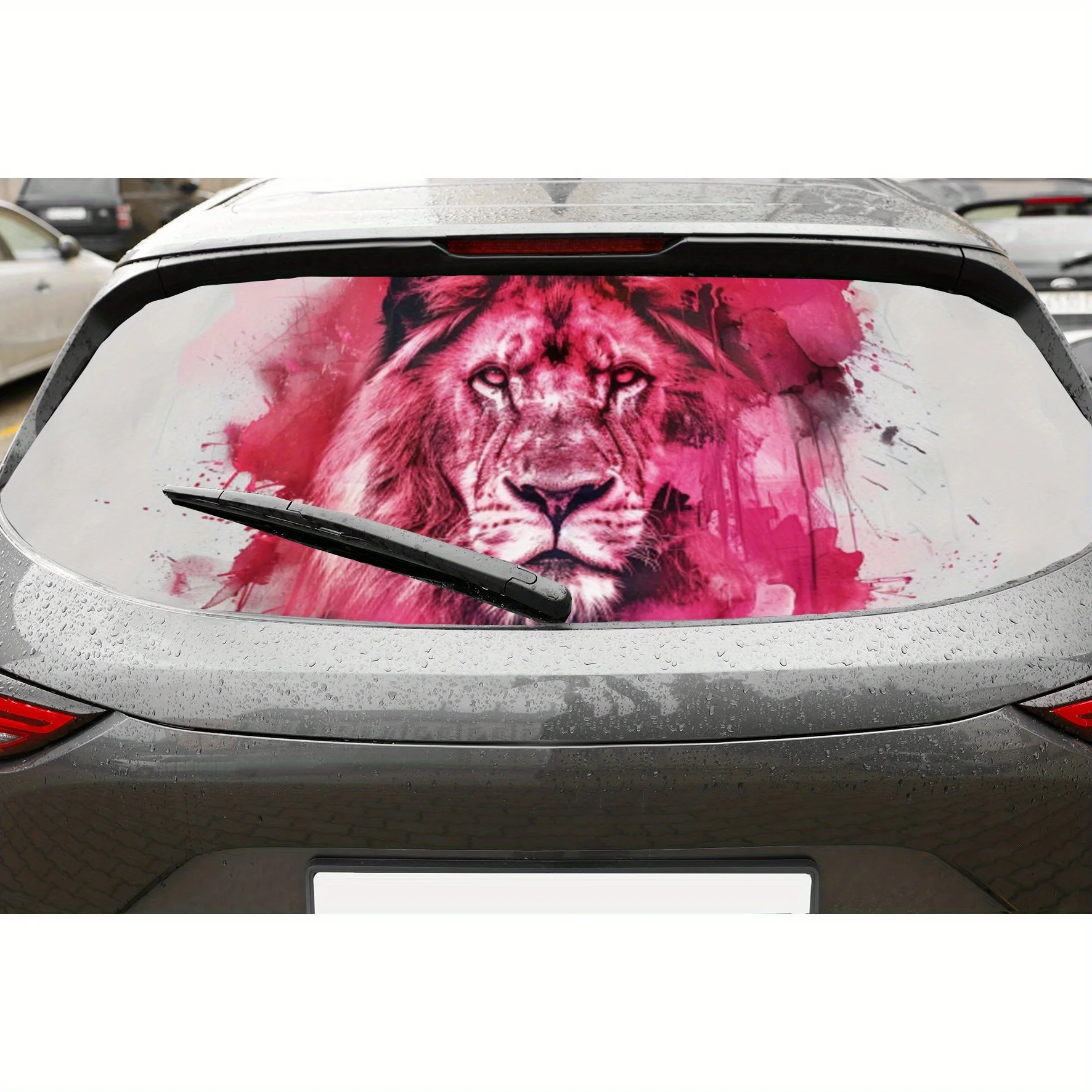 

Pink Art Splashing Ink Lion Drops PVC Perforated Car Vinyl Wraps, Privacy Enhancing Design for Rear Window, Car Rear Windshield