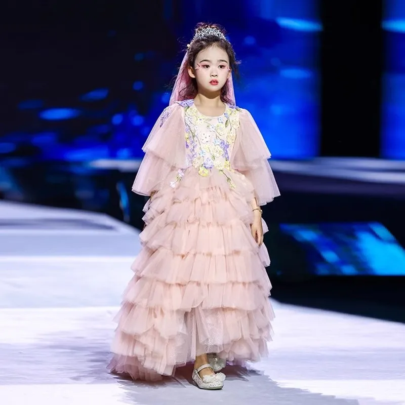 New Girl Princess Dress Host's Catwalk Piano Performance Birthday Party Tailing Dresses For Girls A4529 Vestidos