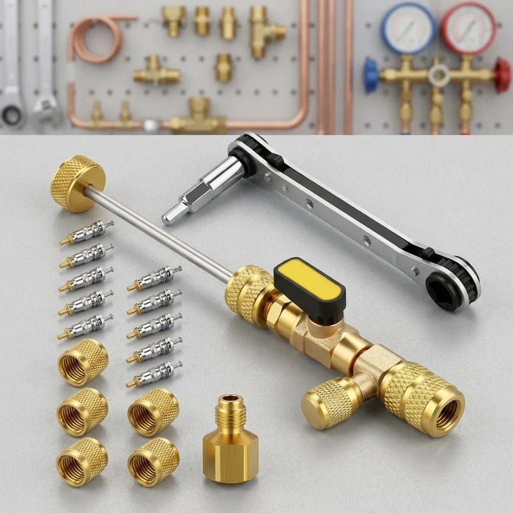 Valve Core Remover Tool for HVAC Technicians Working on R22 R410A R134A Systems Dual Port 1/4 inch and 5/16 inch