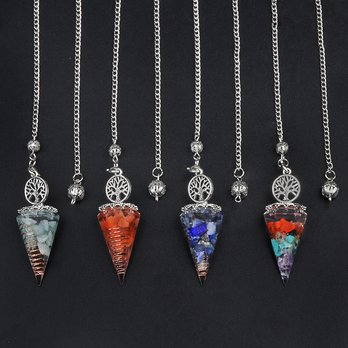 Natural Crystal Stone Spirit Pendulum Hexagonal Cone Tree of Life Healing Energy Ornament for Fenshui Home Decorations 20x52mm