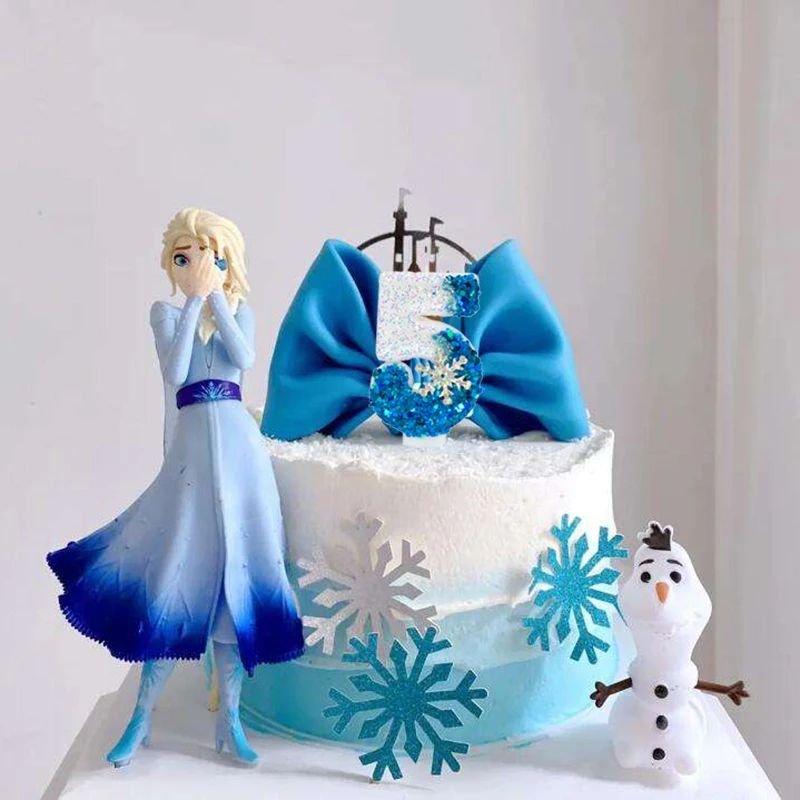 Frozen Birthday Candles 0-9 Number Glitter Blue Snowflake Cake Candle Kids Girls Birthday Party Cake Topper Decoration Supplies