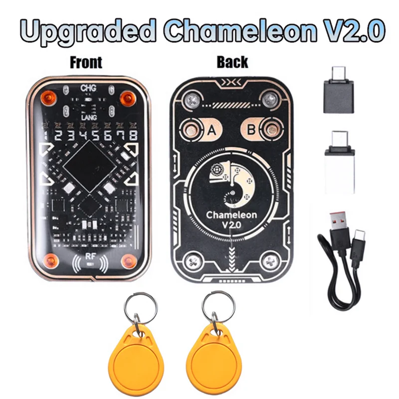 ABJF-Chameleon Ultra V2.0 RFID Smart Chip Reader Smart Card Emulator+2XCUID Keychain 125K 13.56Mhz Card Decode NFC Duplicator
