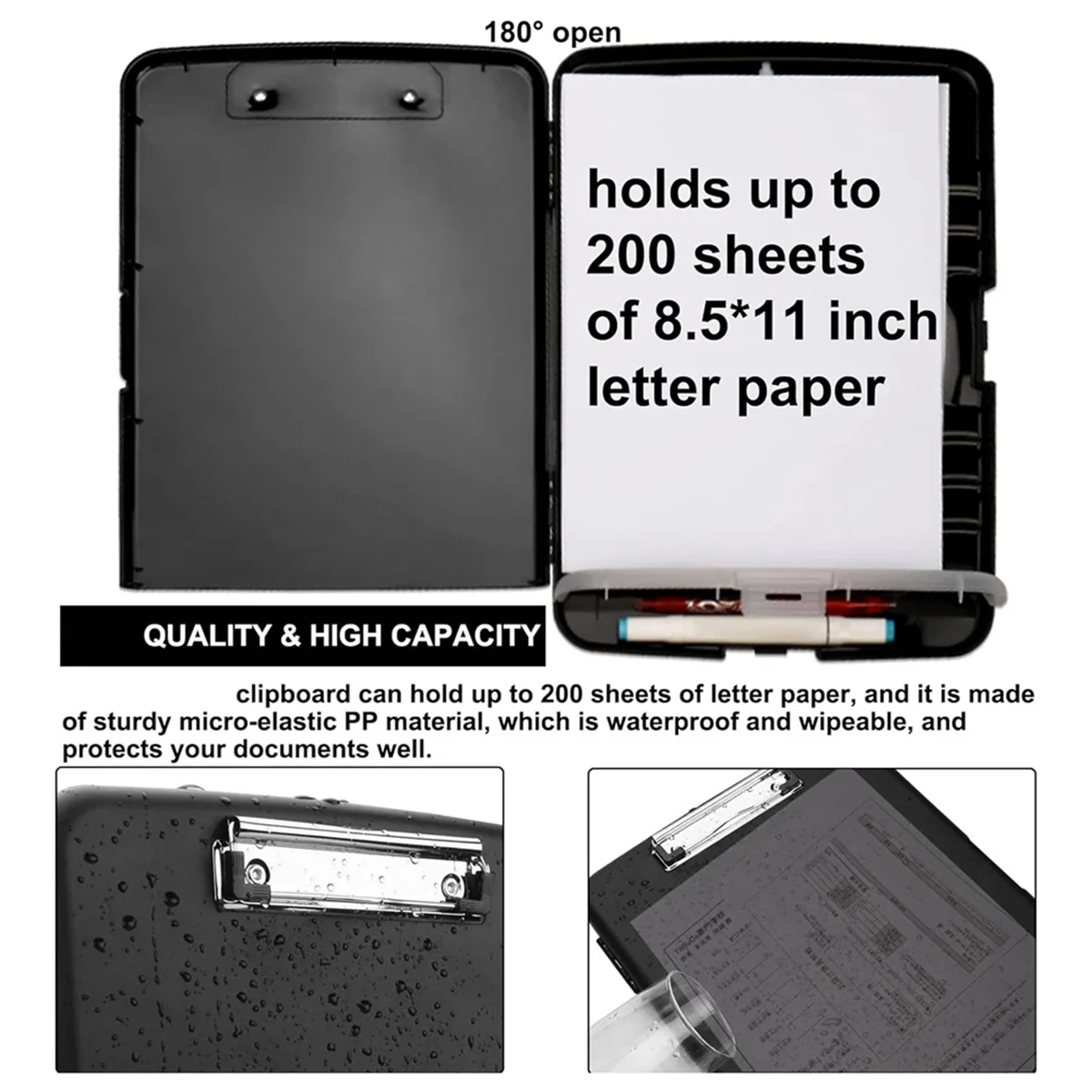 Clip Board Organizer Clipboards with Storage Nursing Clipboard Foldable File Folder Plastic Clipboard (Black)