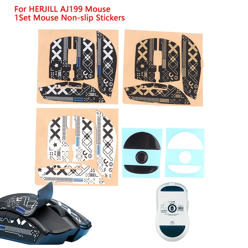 1Set Mouse Non-slip Stickers for HERJILL AJ199 Mouse Printing Sweatproof Skate Feet Pad Mouse Glides Curve Edge w/Alcohol Pad