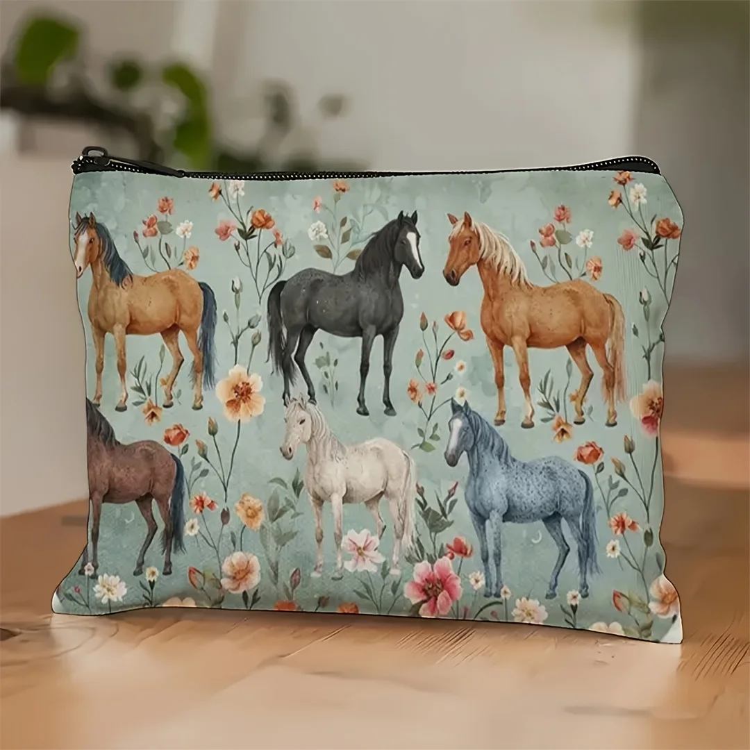 A horse-patterned cosmetic bag-cute multifunctional zipper handbag, jewelry storage bag