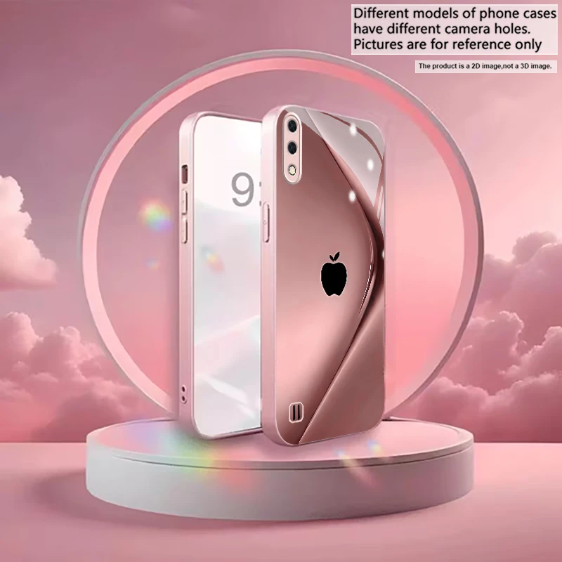 Blush Draped Logo Print Pink Metallic Glass Phone Case For Samsung A01/A02/A03 Core/A04/A04e/A05/A05s/A07/A70/A71/72 Back Cover view 2