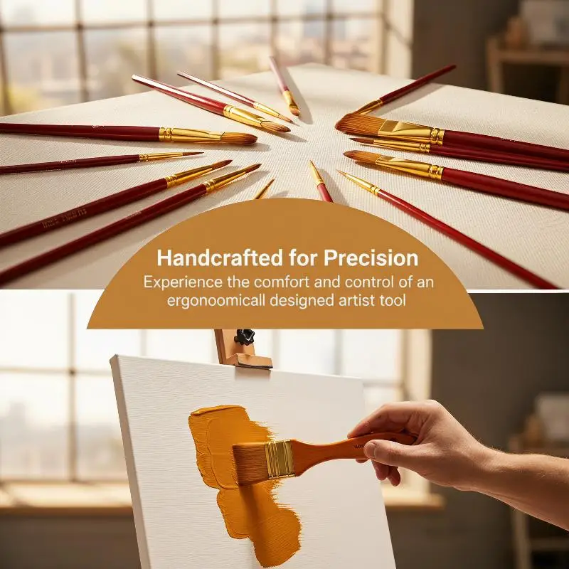 10‑Piece Orange‑Handle Nylon Brush Set, Multifunctional Painting Brushes with Canvas Bag for Watercolor Acrylic Oil Painting