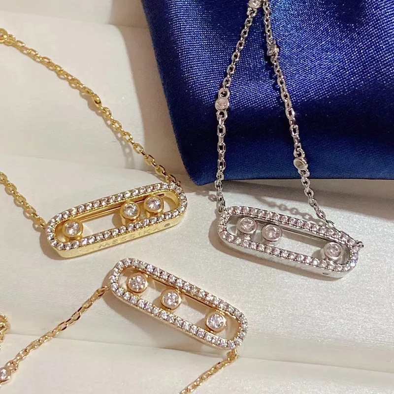 

3 Diamond Sliding Necklace Personalized 18k Gold Plated Adjustable Collarbone Chain for Women​