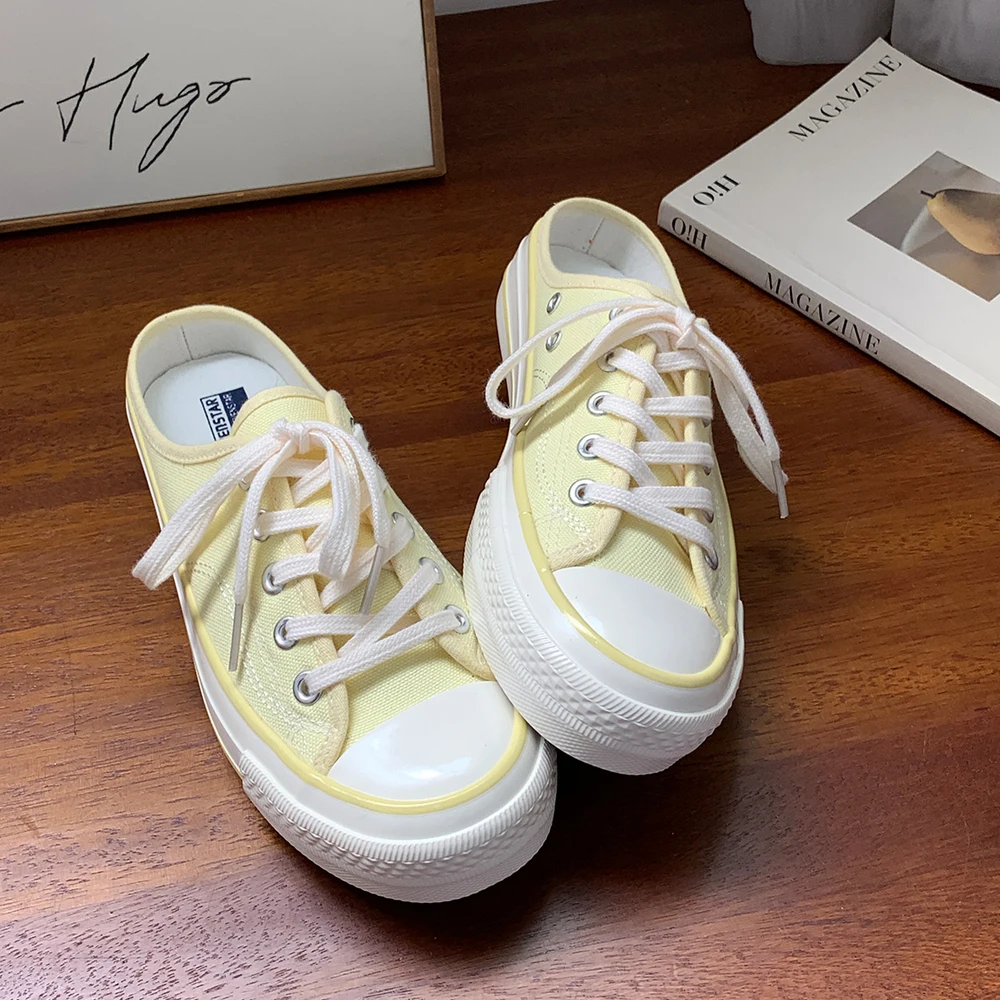 

Women's Canvas Slip-On Sneakers, Half Mule Style Low-Top Shoes, Multi-Color Casual Footwear for Summer & Everyday Wear