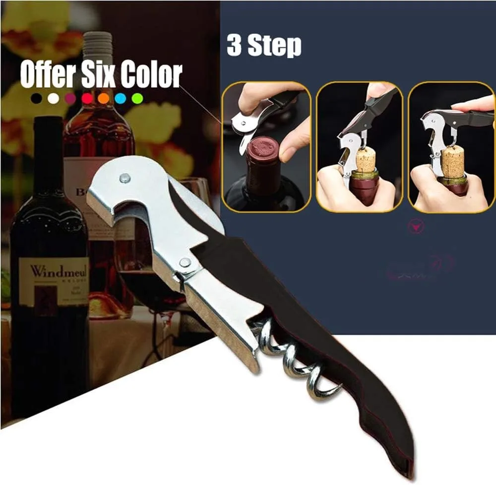 Wine Opener Stainless Steel Corkscrew & Bottle Opener 5-in-1 Compact for Picnic, Travel & Bar Tools