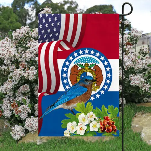 Missouri State Bluebird and White Hawthorn Flower Flag Garden Flag - House Flag