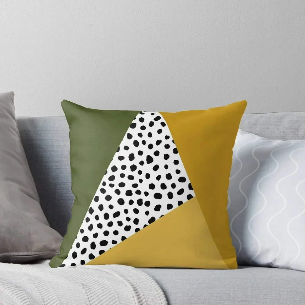 Geometric Polka Dot, Black, Olive Green and Yellow Ochre Throw Pillow Cushions For Decorative Sofa Anime pillow