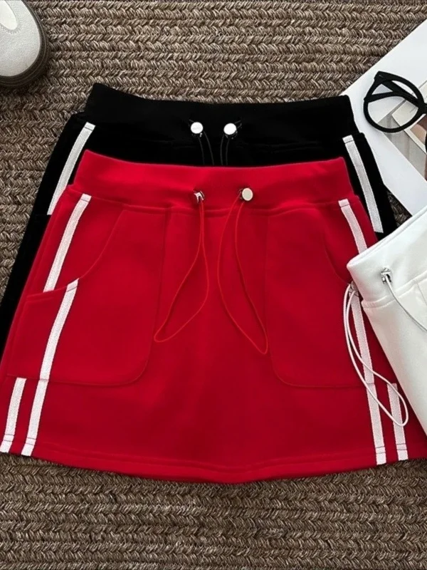 

High Waist American Stripe Casual Sport ort Skirt Women's plus Size Spring Autumn Winter Versatile Slim A-Line f Skirt