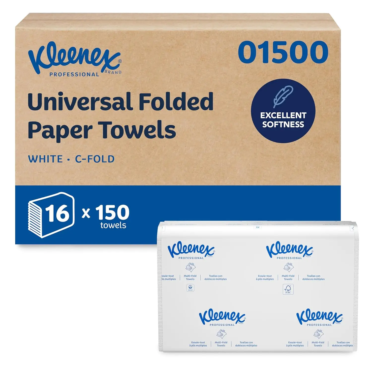 

Professional C-Fold Paper Towels, Bulk Pack, Absorbent White Sheets (150 per Pack, 16 Packs Total)