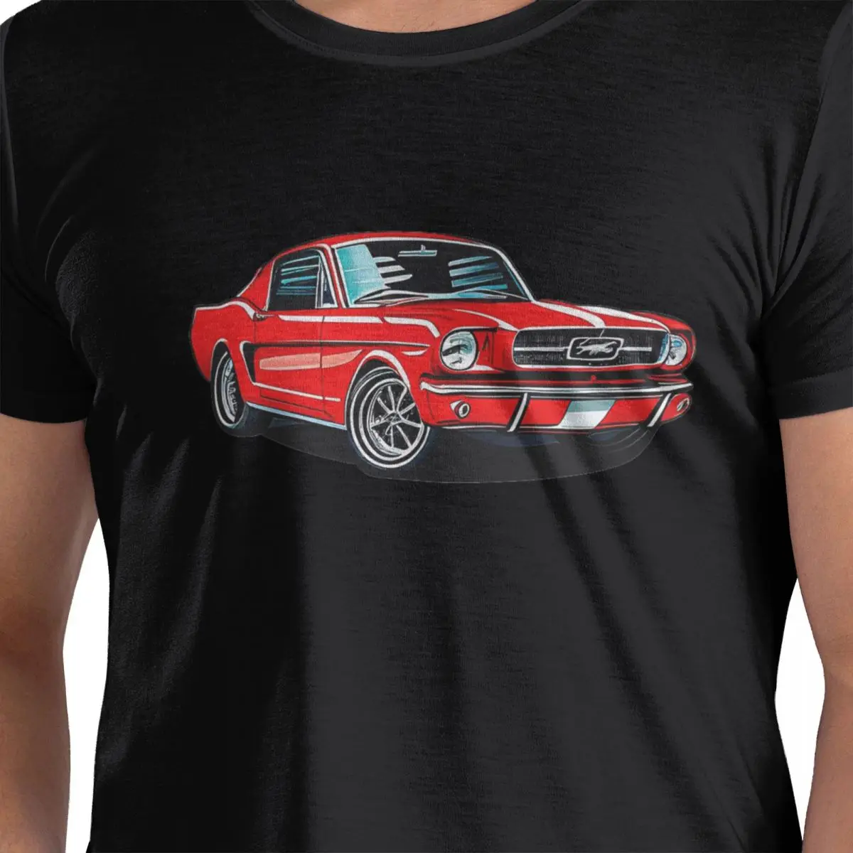 

Красная футболка Мустанг 60-х годов из 100% хлопка, мужские футболки большого размера, мужские футболки с круглым вырезом и коротким рукавом, S-6XL