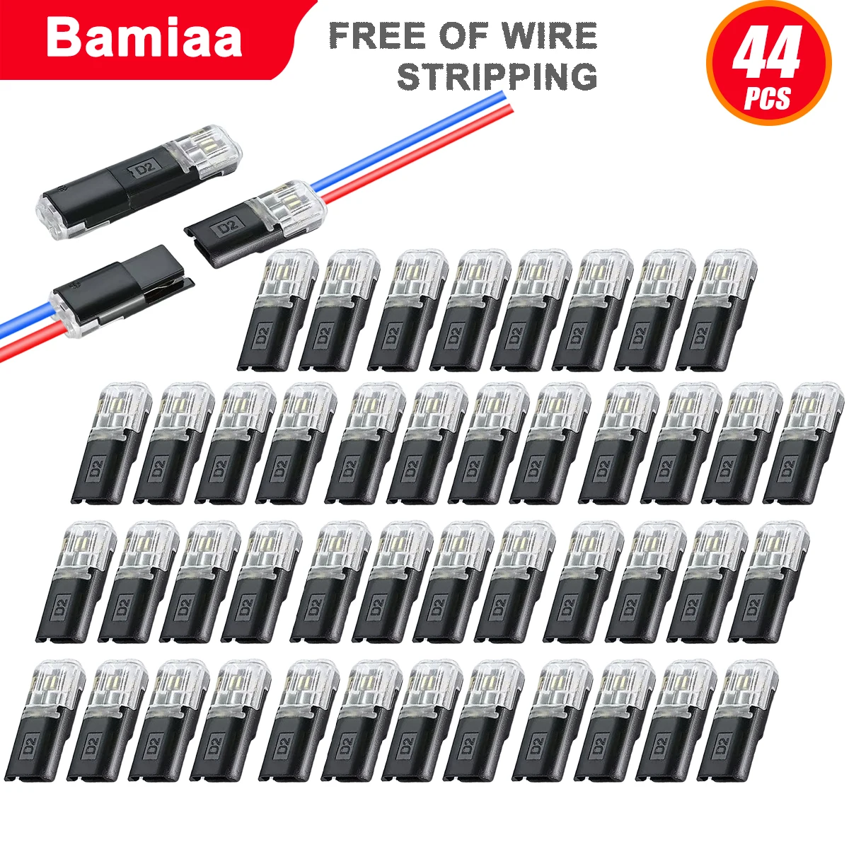 44/14pcs, No-Strip Interlocking Terminals; LED Quick-Connect Dual-Pin, Dual-Channel D2 Wire Connectors for Safe Wire Routing.