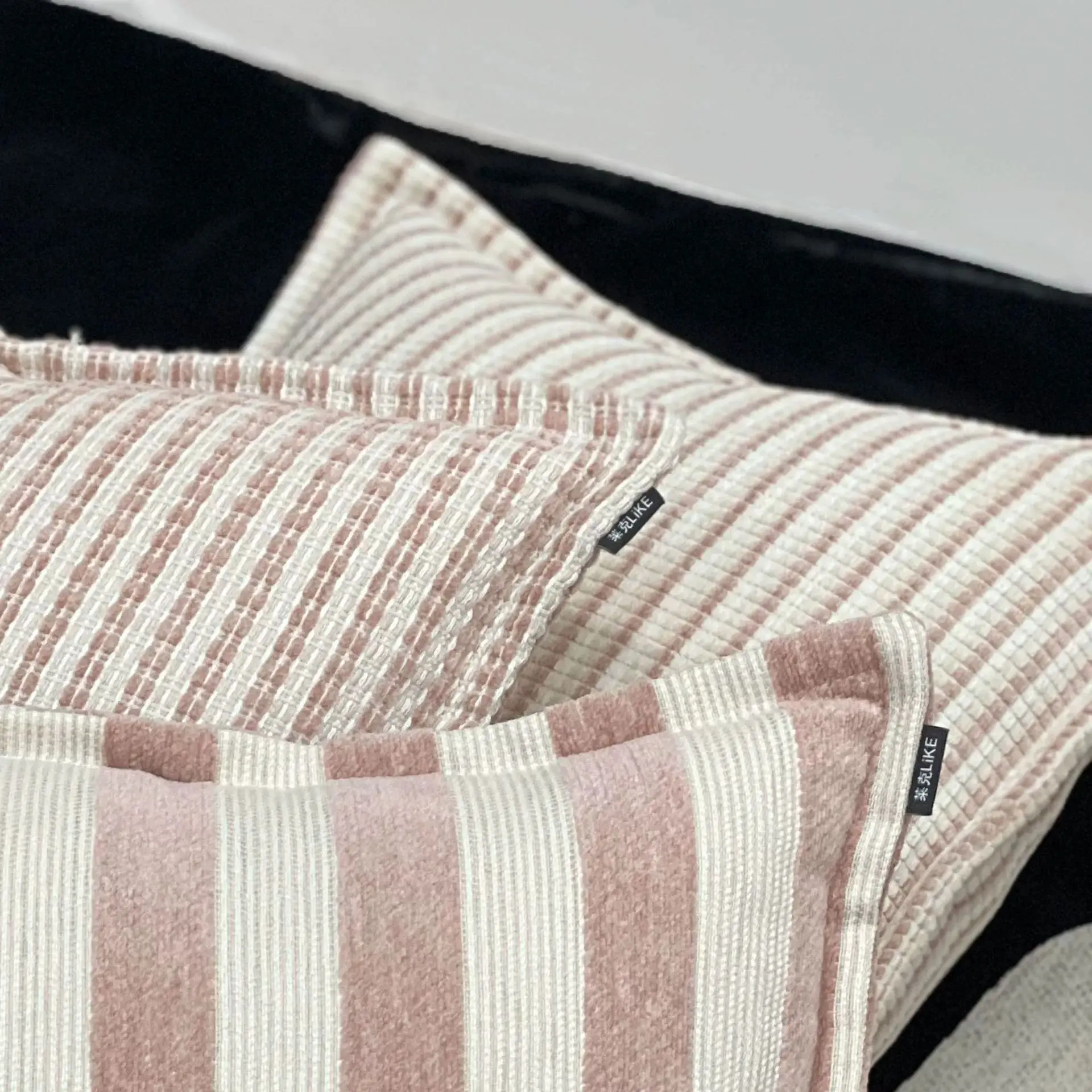 Bohemian Light Pink Chenille Texture Cushion Cover 45x45 Bed Sofa Striped Lumbar Pillow Cover Decoration Living Room Home Decor