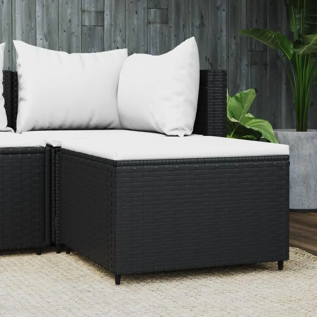 Black Poly Rattan Patio Footrest with Cushioned Seating - Stylish Outdoor Furniture