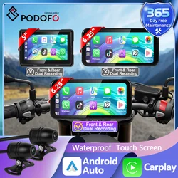 Podofo 5 6.25-inch Screen Motorcycle CarPlay Navigation Wireless CarPlay Android Auto Display Screen Portable Motorcycle Monitor