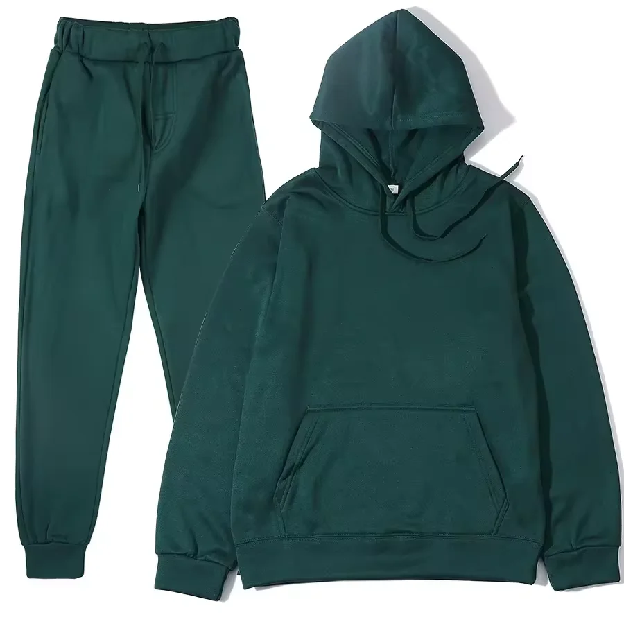 2023 Autumn/Winter New Men\'s and Women\'s Casual Sports Hoodie Set Solid Color Fleece Hoodie and Pants Two Piece Set