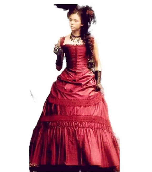 Nina Dobrev in Vampire Diaries vestidos de graduación Burdeos Medieval Civil War gótico victoriano con cordones corsé Steampunk vestido de noche