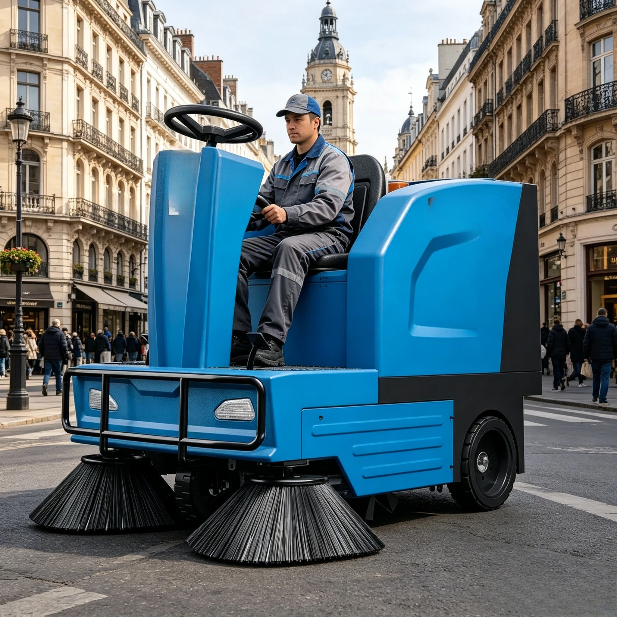 Battery Powered Ride on Sweeper Electric Floor Sweeper Industrial Road Sweeping Machine with Dust Control for Mall Customized